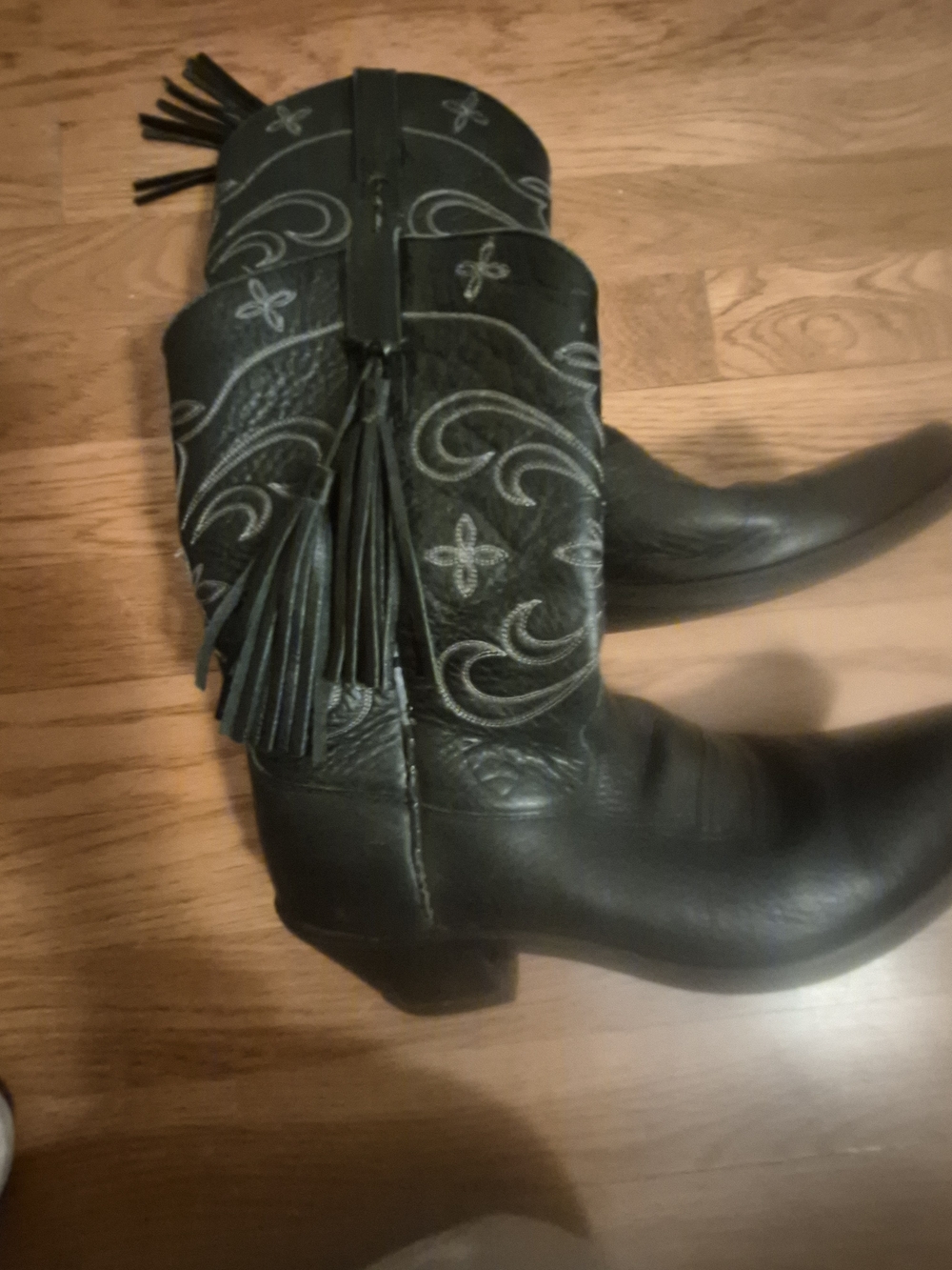 Black Western ARIAT Leather Fringe Cowboy Boots Size 7.5